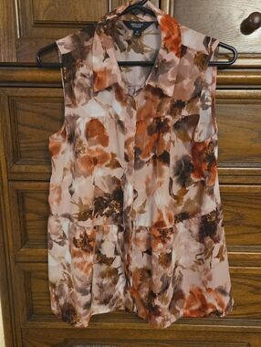 Simply Vera Vera Wang Sleeveless Floral Blouse - Brown/Peach M
